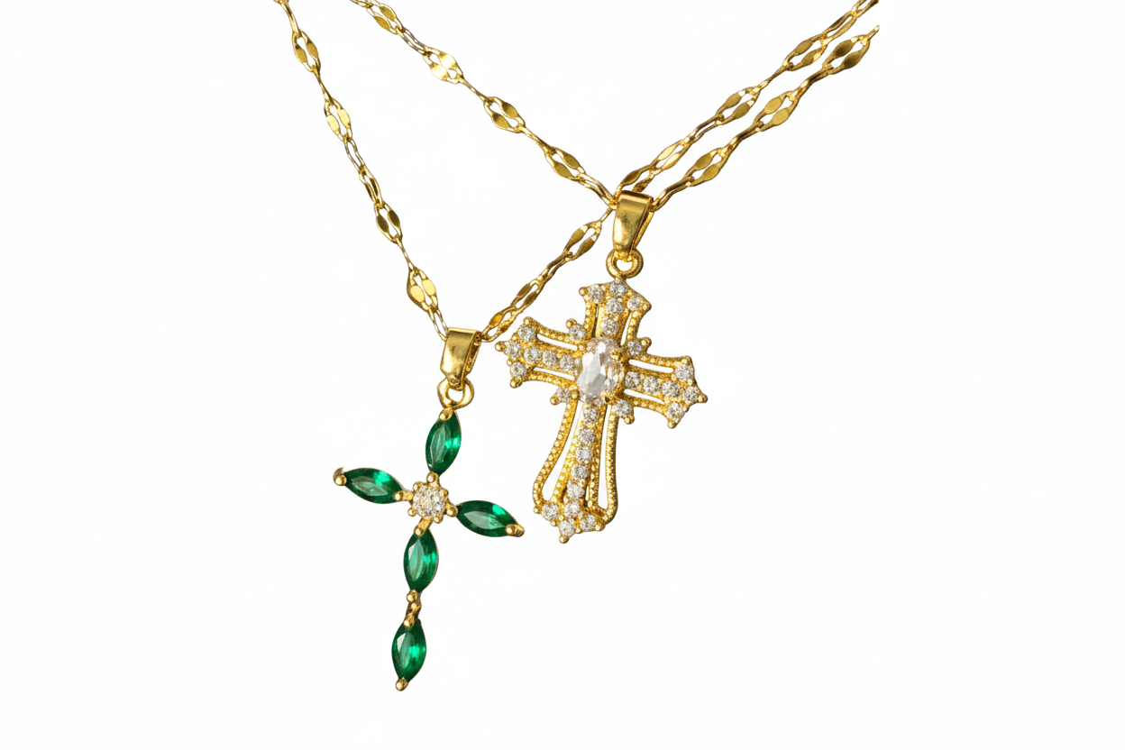 “Jade Cross” Necklace Set (2pcs)