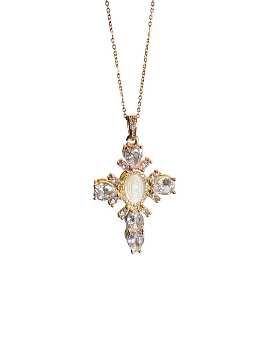 “Jumbo GOLD Virgin Mary Cross" Necklace
